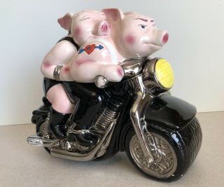 Clay Art Harley Davidson Motorcycle Cookie Jar Biker Hogs Pig Hand Painted 1999