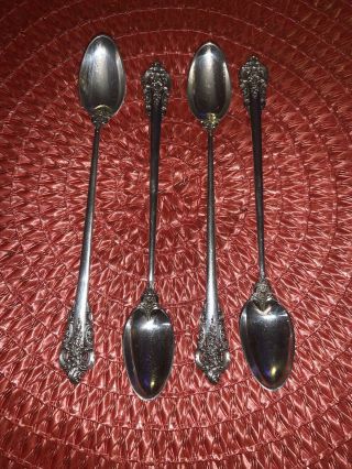 4 Long Wallace Grande Baroque Sterling Silver Iced Tea Spoons No Mono
