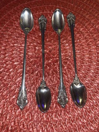 4 Long Wallace Grande Baroque Sterling Silver Iced Tea Spoons No Mono 2