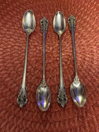 4 Long Wallace Grande Baroque Sterling Silver Iced Tea Spoons No Mono 3