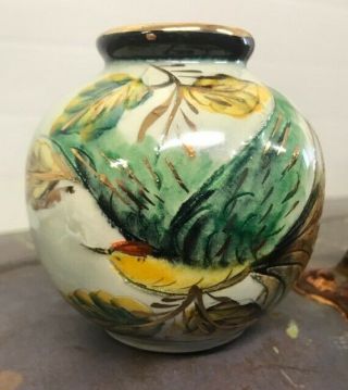 Vintage H.  Bequet Quaregnon Belgium Hand Painted Majolica Vase