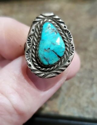 Vintage Sterling Silver / Turquoise Ladies Navajo Ring Size 4 - 3/4