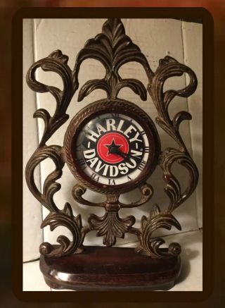 Vintage Harley Davidson Motorcycle Fat Boy Heavy Cast Iron Mantle / Desk Clock