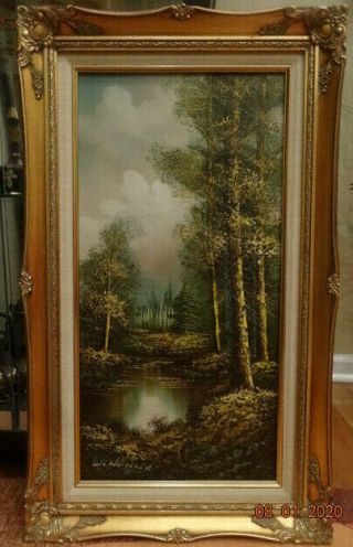 Vintage Oil Painting By American Artist W.  Norwood " Lake In The Forest "