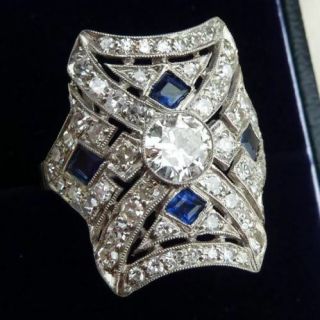 Vintage Edwardian Antique 1 Ct Diamond Engagement Art Deco Filigri Silver Ring