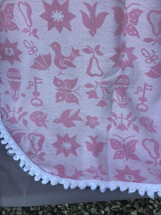 Vtg Pink Patterned Child Bedspread White Trim (Made in the USA) 68” X 100” Twin 3