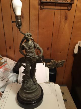 Antique Auguste Moreau Signed Faucheur French Spelter Figural Lamp.  Early 1900’s