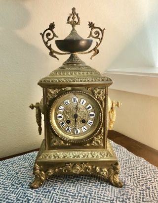 Antique French Japy Freres Brass Mantel Clock For Parts/repair