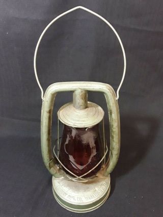 Vintage Embury Mfg Co.  No.  0 Defiance Red Globe Kerosene Lantern Warsaw Ny.