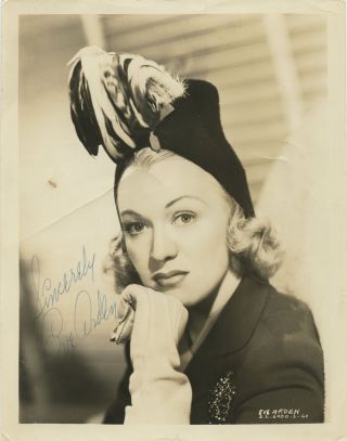 Vintage Early 1940s Eve Arden Signed 8x10 Photo Autograph In Feathered Hat