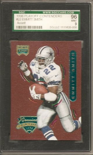 1996 Playoff Contenders Leather 22 Emmitt Smith Accent Sgc 96 9 Cowboys