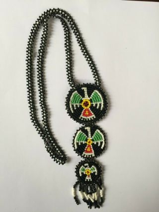 Vintage Native American Indian Handmade Seed Bead Thunderbird Souvenir Necklace