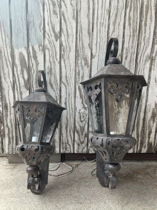 Distressed Antique Coach Lights,  Outdoor Wall Lantern Sconces