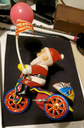 Vintage Santa Claus Christmas Tricycle Metal Wind Up Tin Toy Bike Korea