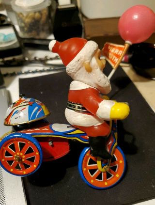 Vintage Santa Claus Christmas Tricycle Metal Wind Up Tin Toy Bike Korea 2