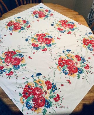 Vintage Cotton Kitchen Tablecloth Wilendur? 48” X 53 - 1/2” Floral Multi - Color