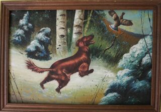 Antique Oil Painting On Canvas,  Hunting Scene,  Signed