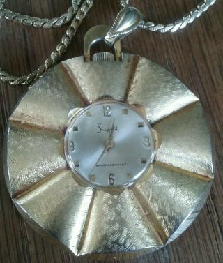 Vintage Sheffield Goldtone Pendant Watch Necklace Swiss Made