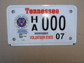 Tennessee Air Force Veteran Motorcycle License Plate Tag,  Rare Issue