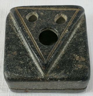 Antique 19th Century Primitive Carved Soapstone Inkwell And Quill Holder