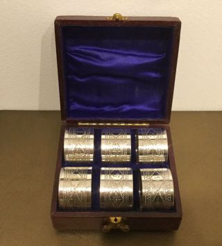 Antique Silver Plated Epns Set Of Six Numbered Napkin Rings In Quality Box