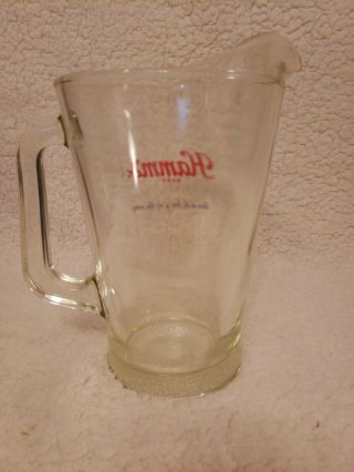 Vintage Hamm ' s Beer Heavy Clear Glass Beer Pitcher BarWare German 3