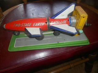 Vintage Antique Line Mar Toys Tin Litho Two - Stage Earth Satellite Launcher 57 - 61