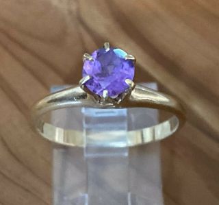 Www Ladies Antique 1920s Round Cut Amethyst Stone Yellow Gold 10k Ring Size 8.  75