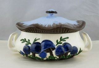 Vintage Arnels Blue Mushroom Lidded Tureen Serving Dish
