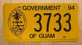 1994 Guam Usa License Plate " 3733 " Great Seal Of The Territory Of Guam