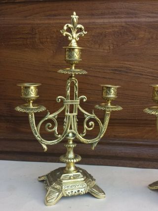 Pair Antique French Brass Bronze Candle Holders Candelabras Candlesticks Chandel 2