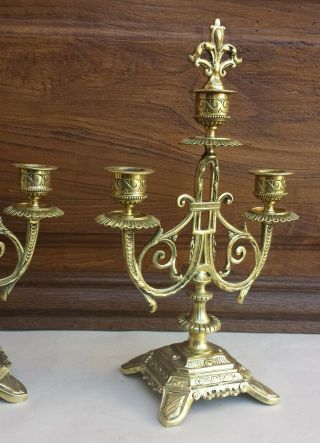 Pair Antique French Brass Bronze Candle Holders Candelabras Candlesticks Chandel 3