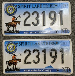 North Dakota License Plate Spirit Lake Tribal Indian Pair