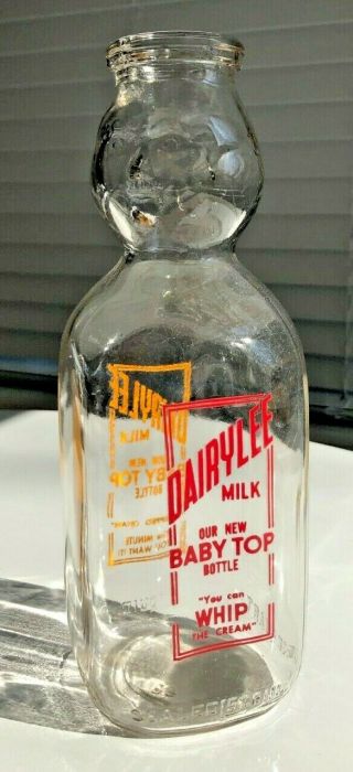 Vintage Dairylee Doublesided Cream Top Baby Face Milk Bottle,  Quart,  Euc