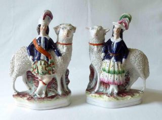 Good Sized Antique Mid 19th Staffordshire Scottish Figures With Sheep C1850/60