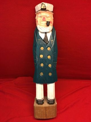 Vtg 12” Hand Carved Painted Wooden Sailor Sea Ship Captain Figurine Nautical Exc