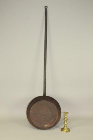 A Very Rare 18th C Wrought Iron Long Handle Hearth Spider Fry Pan Old Surface