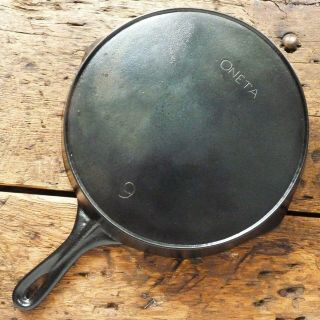 Rare Antique Wapak Oneta Cast Iron Skillet Frying Pan 9 - Ironspoon