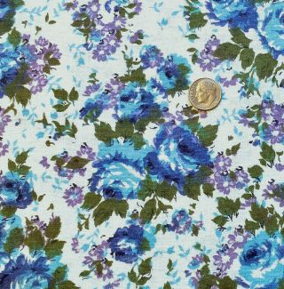 Vintage Full Feed Sack Lovely Blue& Aqua Roses W/violet Accents 47 " X 37 "