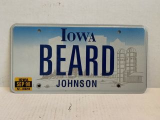 Iowa Beard Personal Vanity License Plate Man Cave Johnson County Beard Manly