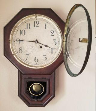 Antique Seth Thomas Octagon School House Wall Clock With Key -