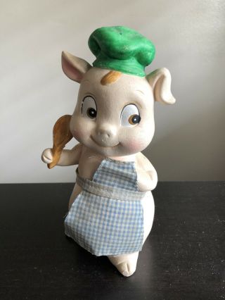 Vintage Kitschy Piggy Pig Chef Cook Coin Bank Hand Painted Ceramic Cute Nr
