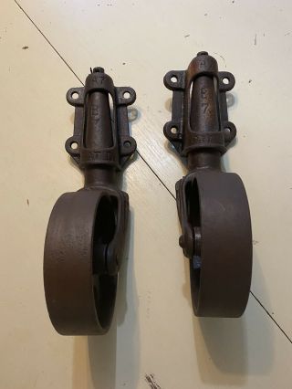 Two Large Antique Caster Wheels For Industrial Factory Cart 2