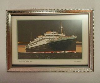 Framed 1938 Cunard White Star Lines Britannic Ship Art Deco Print,  James Mann