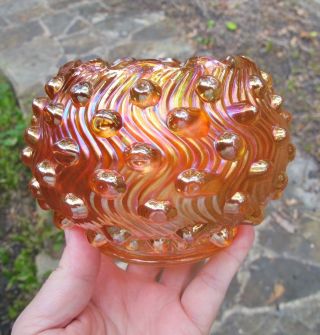 Millersburg Swirled Hobnail Antique Carnival Art Glass Rose Bowl Vase Marigold