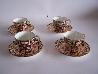 Set 4 Royal Crown Derby Porcelain Old Imari Antique Tea Cups And Saucers Set