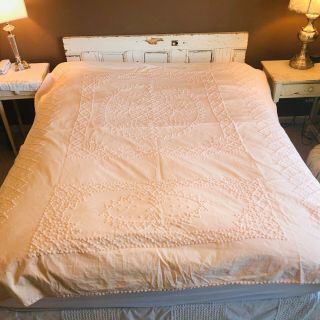 Vintage soft pink Chenille bedspread popcorn cutter cotton 73 