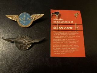 4 Vintage Airline Pins: Pan Am Jr.  Clipper Pilot,  Sas Jr.  Pilot,  Quantas & Kiwi
