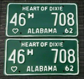 1962 Alabama License Plate Tag Matched Pair 46h 708 Macon County