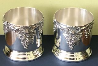 Vintage Moselle Grapes Grapes Webster - Wilcox Silverplate Wine Coaster Caddy Pair